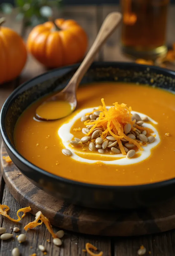 Apelsini-kõrvitsapüreesupp serveerituna