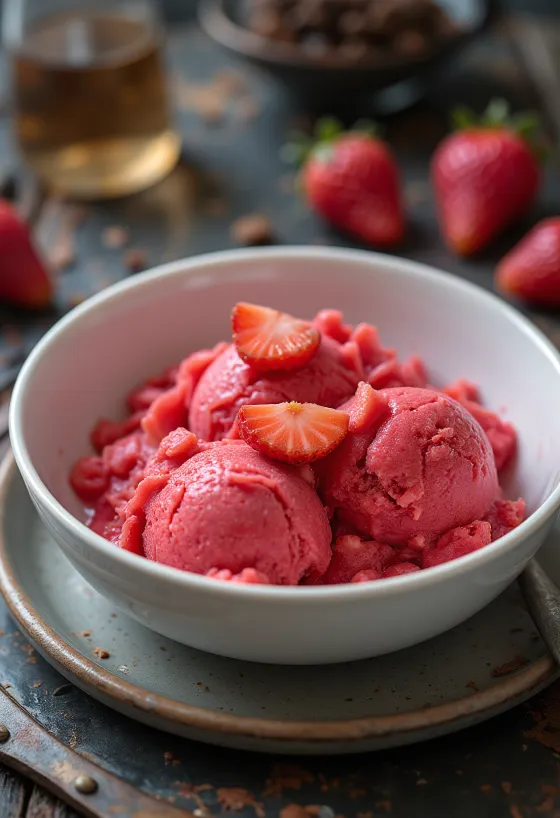 Basiiliku-maasikasorbett kodune värskendav magustoit