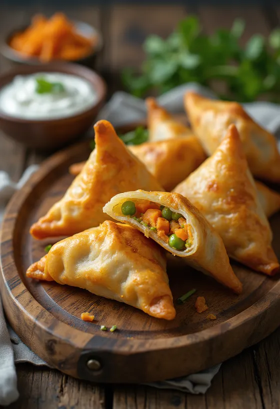 Porgandi-herne samosad serveerituna