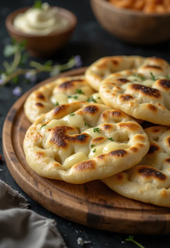 Valge šokolaadiga naan serveerituna