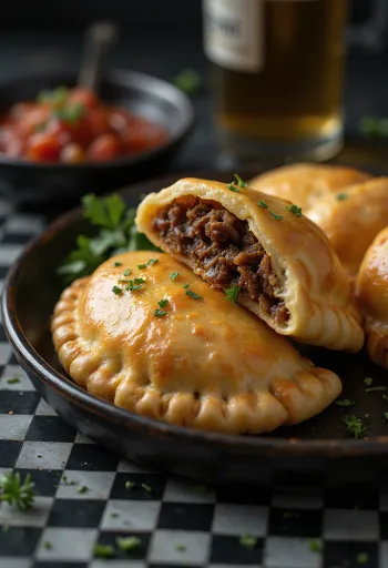 Serveeritud õlle ja veiselihaga empanadad