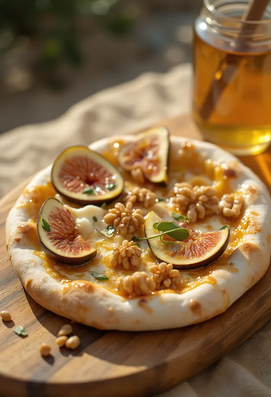 Pizza ai Fichi e Miele värskete viigimarjade, gorgonzola ja meega