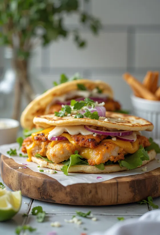 Kana-wrap-burger grillitud kana ja sulava juustuga