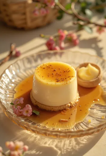 Karamelli-panna cotta tort viilutatult serveerituna