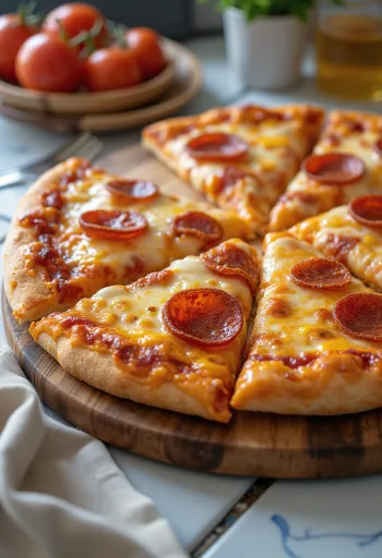 Eriti juustune Pepperoni pitsa serveerituna