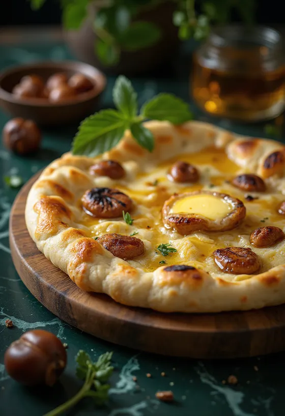 Serveeritud küpsetatud kastanitega naan