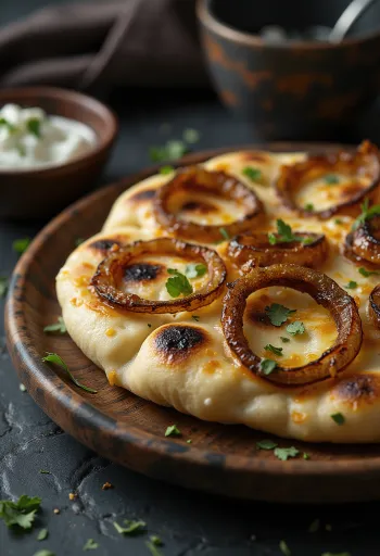 Röstitud sibulaga naan maalähedases serveeringus