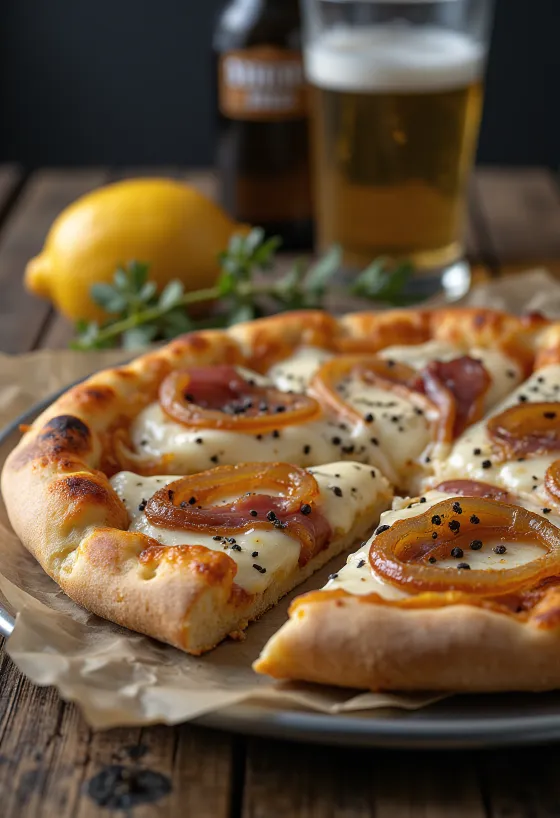 Pizza Alsacienne hapukoore, sibula ja peekoniga