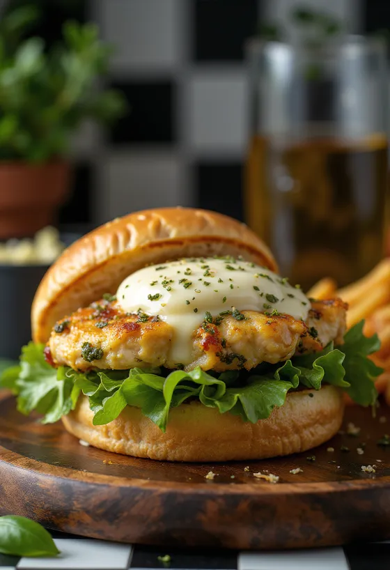 Kana-pestoburger grillitud kana ja sulava mozzarellaga