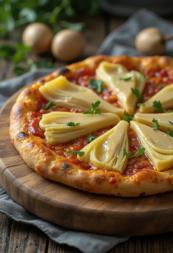 Pizza ai Carciofini artišokiga serveeritult