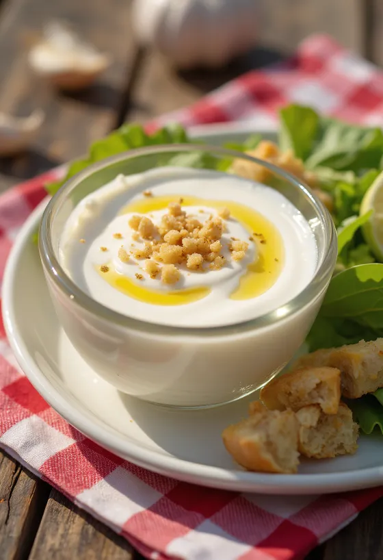 Meega jogurti-küüslaugukaste serveerituna