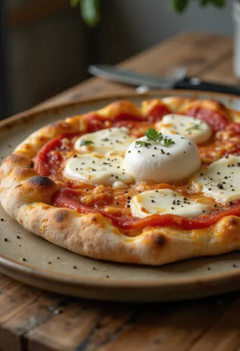 Pizza alla Burrata värske burrata juustu ja basiilikuga