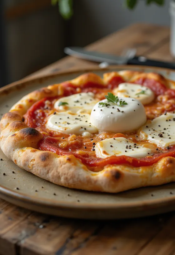 Pizza alla Burrata värske burrata juustu ja basiilikuga