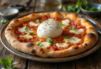 Pizza alla Burrata värske burrata juustu ja basiilikuga