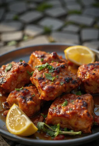 Tandoori goat serveerituna naan-leiva ja värske koriandriga.