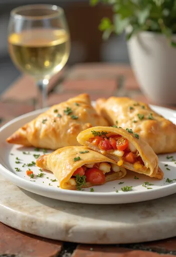 Serveeritud röstitud tomati ja mozzarella samosad