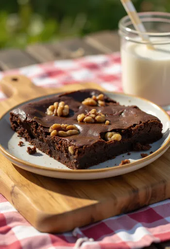 Šokolaadi-pähklibrownie viilutatuna, krõbedate pähklitükkidega