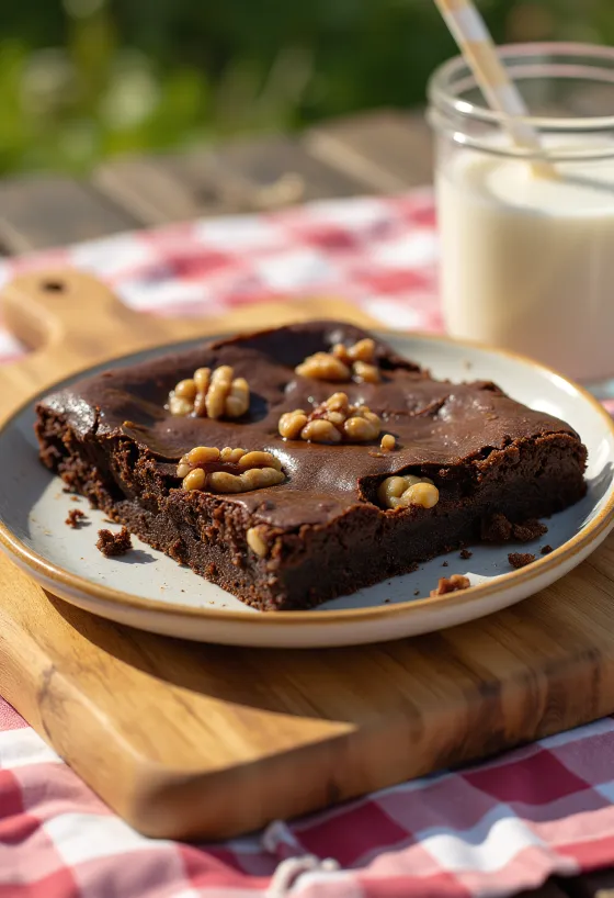 Šokolaadi-pähklibrownie viilutatuna, krõbedate pähklitükkidega