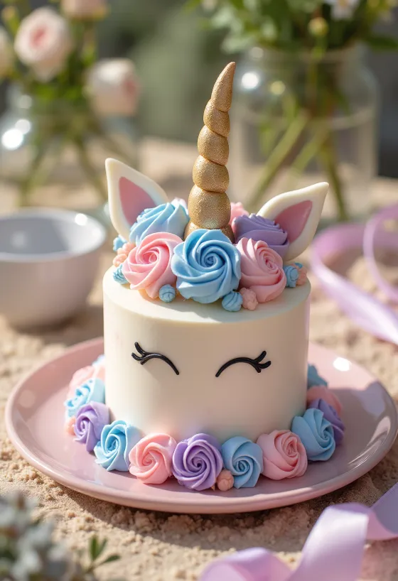 Ükssarvikutort värviliste tordipõhjade ja fondantkaunistusega