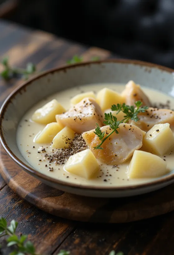 Cullen skink pipraga, serveerituna värske peterselliga