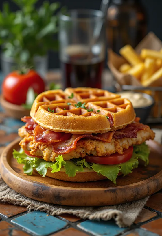 Klubivõileiva-vahvlid värskelt küpsetatud grillkana ja peekoniga