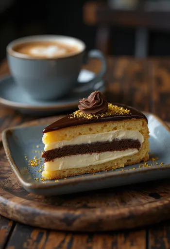 Prantsuse ooperitort šokolaadi-ganache kihtide ja espresso maitsega