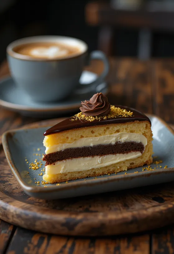 Prantsuse ooperitort šokolaadi-ganache kihtide ja espresso maitsega