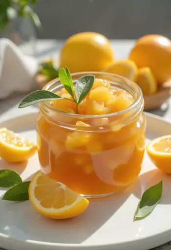 Apelsini-sidruni ingveri chutney serveerituna