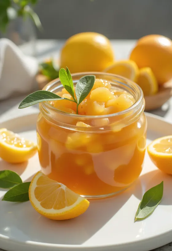 Apelsini-sidruni ingveri chutney serveerituna