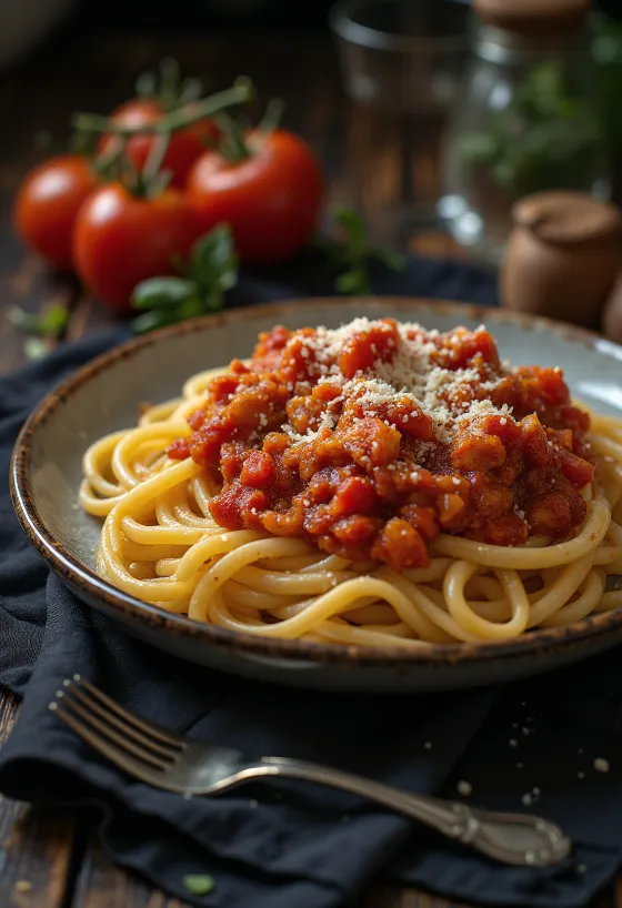 Tomatipasta värske basiiliku ja riivitud parmesaniga