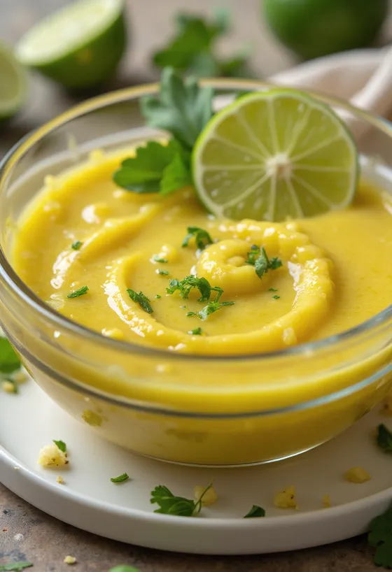 Serveeritud karri-küüslaugu-laimikaste