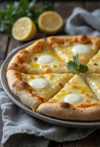 Värskelt küpsetatud valge pitsa Grana Padano juustuga