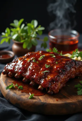 BBQ searibi serveeritud praekartulite ja värske salatiga