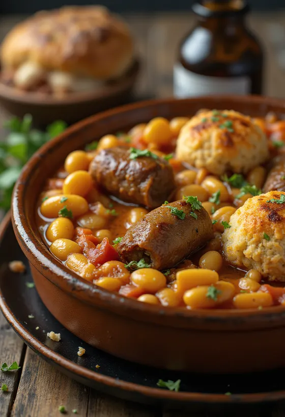 Cassoulet lambalihaga, ühepajatoit ubade ja vorstiga