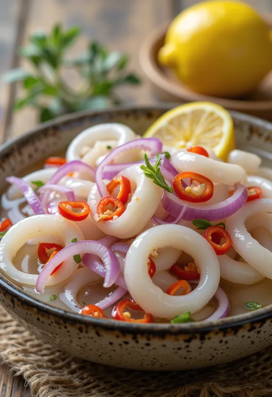 Vürtsikad marineeritud kalmaarirõngad purgis